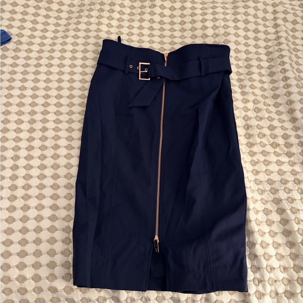 Ted Baker London Dark Blue Pencil Skirt with Gold Accents